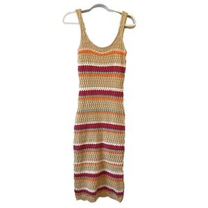 Paper Heart Crochet Striped Knit  Bodycon Maxi Dress Women's M Boho‎ Sexy Resort